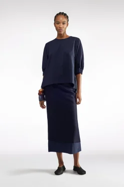 JUPE MIDI EN LIN-VISCOSE