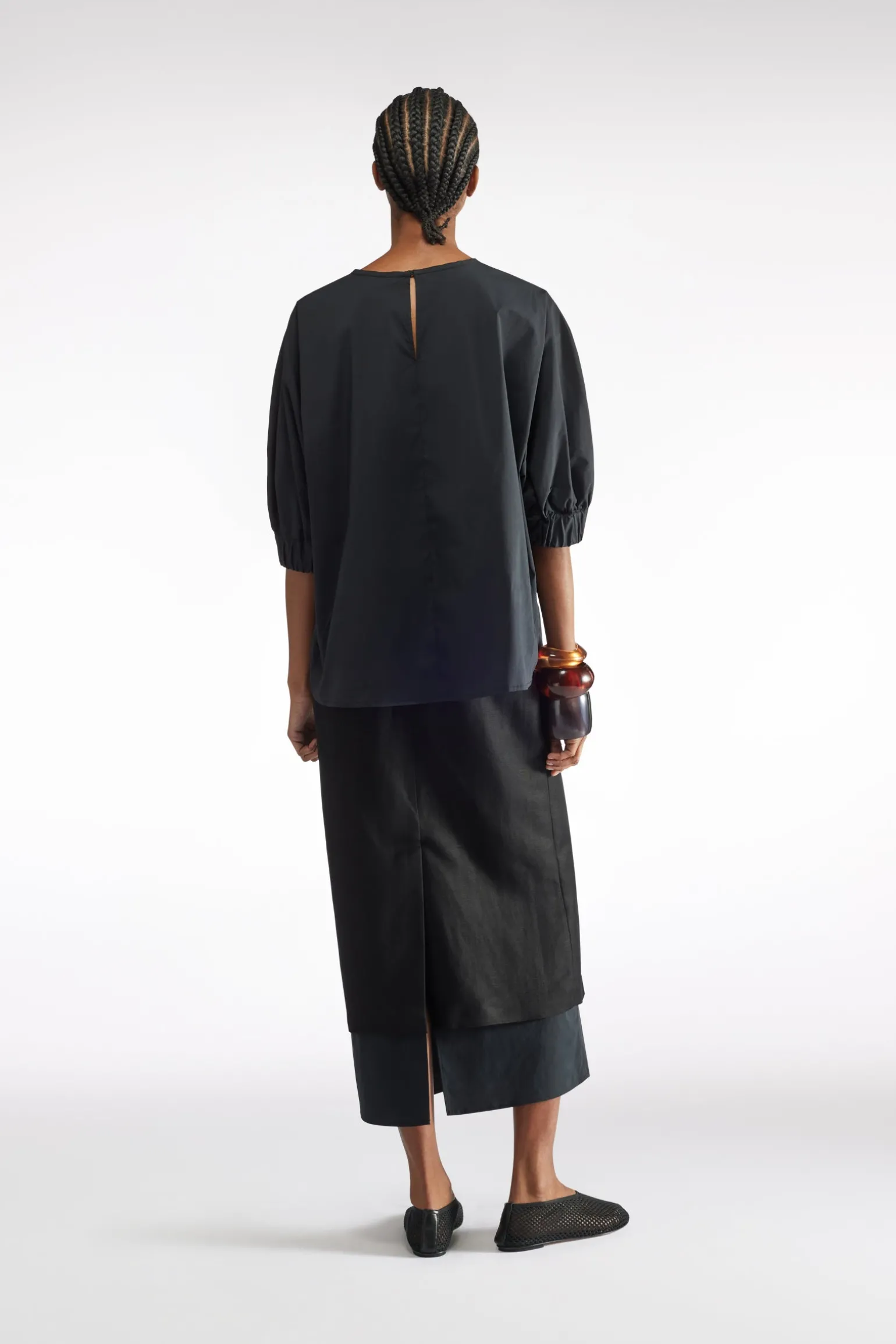 JUPE MIDI EN LIN-VISCOSE